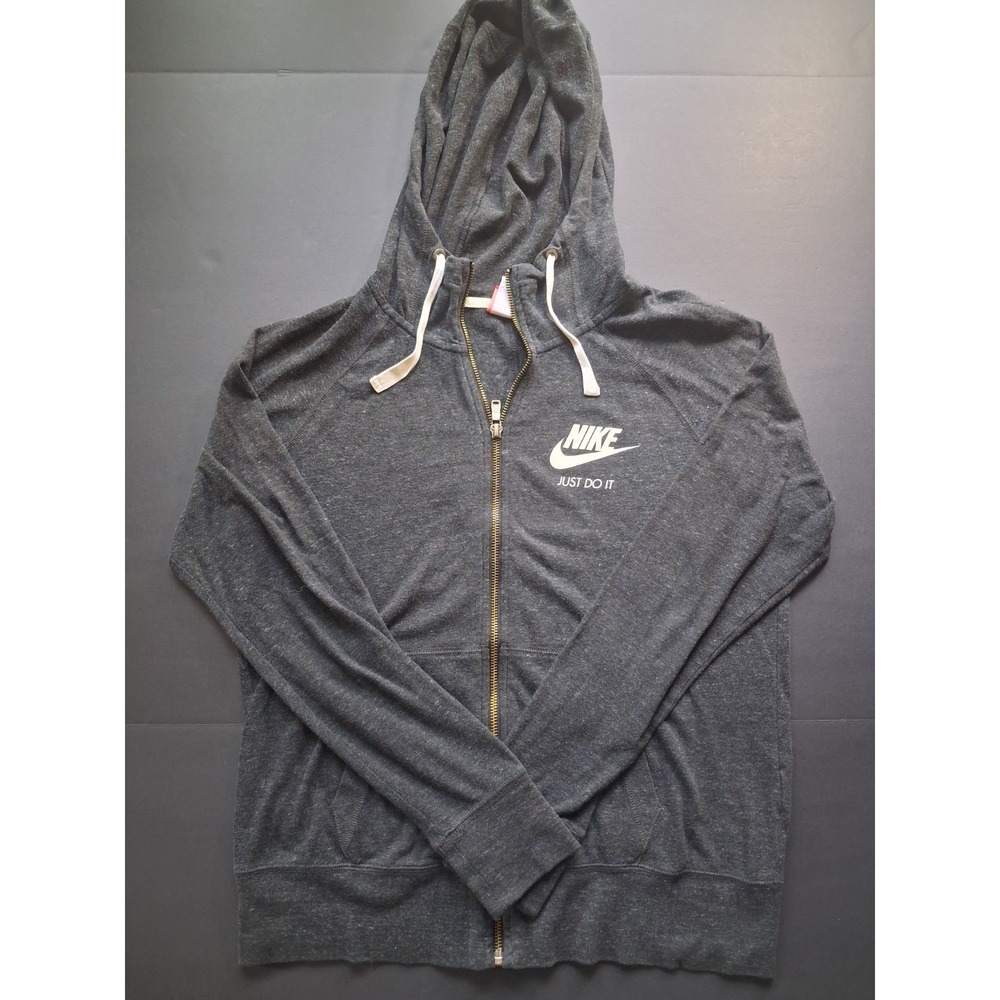 Nike Womens Sportswear Gym Vintage Full Zip Hoodie Charcoal Heather Grey Medium
